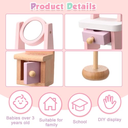 Image of 22 Pcs Dollhouse Furniture Wooden Dollhouse Furniture Set Miniature Playhouse Doll House Accessories with Living Room Bedroom Bathroom Kitchen for Girls Boys