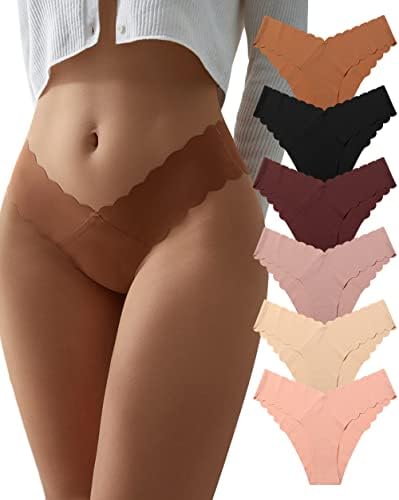 tichers Seamless Hipster Panties for Women - No-Show Design and Flower Shaped Waist, Pack of 6, S-XL Black