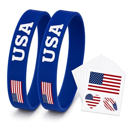 HiFisto USA Soccer Fan Gear Set, 2 Silicone Wristbands & 10 Waterproof USA Flag Temporary Tattoos, Soccer Accessories for Game Day, Watch Party, Sports Fans