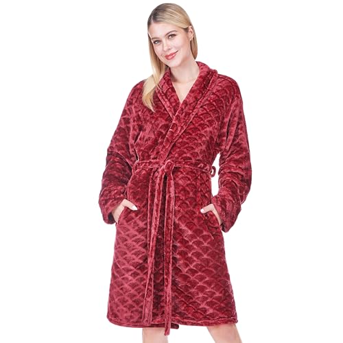 Image of PAVILIA Plush Robe for Women, Soft Fleece Short Bathrobe, Warm Lightweight Knee Length Lounge Robe with Pockets
