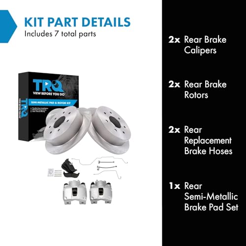 Image of TRQ Rear Brake Pad and Rotor Set Semi Metallic Rotors Calipers Compatible with 2000-2003 Ford F-150 2004 F-150 Heritage