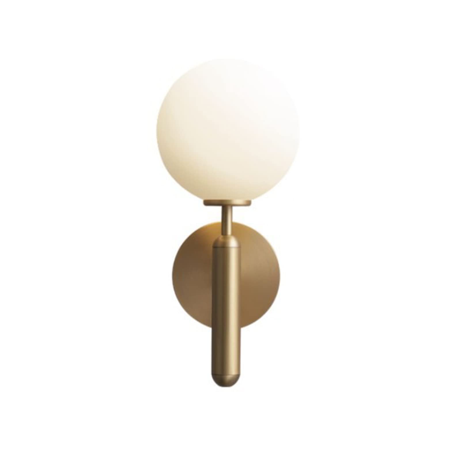 Applique da parete a sfera in vetro bianco da 150 mm, globo in vetro bianco con lampada da parete con base in ottone dorato