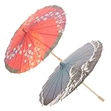 HOMSFOU Klassischer Japanischer Papierschirm 2 Stück aus Geöltem Papier Farbige Kirschblüten Dekoration Runder Regenschirm für Hochzeit Party und Möbelgeschäft Deko