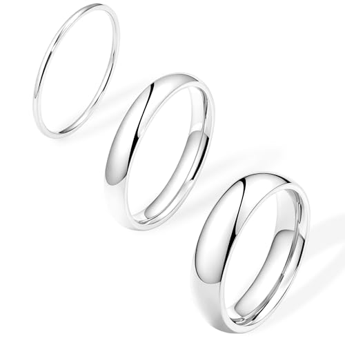 Poxtex Sterling Silver Thumb Band Rings for Men Engagement Non Tarnish Waterproof Rings Set for Women Stackable Simple Thick Ring Comfort Fit 3Pcs 1mm 3mm 5mm Size 11