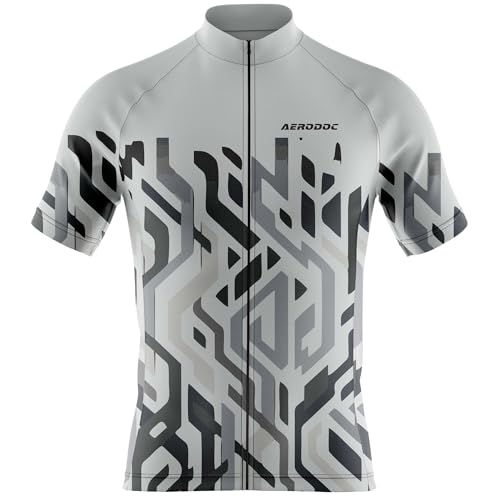 Image of Men's Cycling Jersey, Short Sleeve, Geometric Pattern, Grey and Black