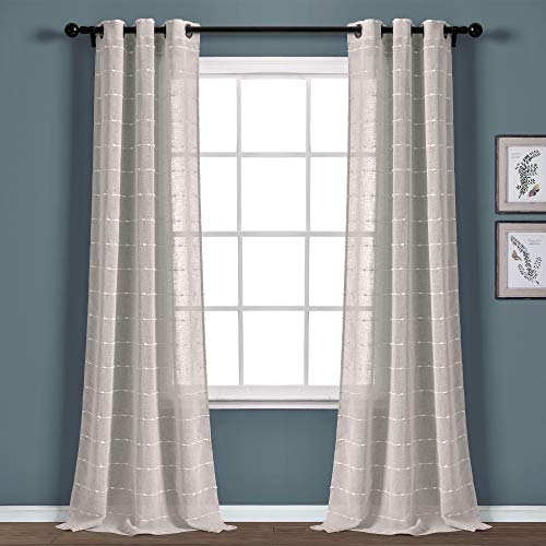 Lush Decor Farmhouse Textured Grommet Sheer Window Curtain Panel Pair, 38" W x 84" L, Gray, Grey, W 13" x L 14" (2 Panels)