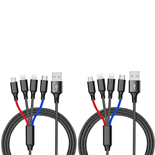 eLUUGIE 2 Packs 6ft 4 in 1 Charging Cord Multi Charger Cable Braided with IP Plug x2/Type C/Micro USB Compatible with All Phones/Galaxy Note 20 Ultra/Galaxy S20/One Plus(Colorfull)