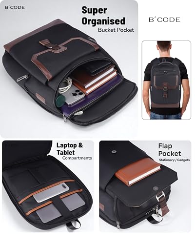 Image of B'CODE Laptop Backpack for Men & Women | Expandable Office Bag Fits 15.6 Inch Laptop, Anti-Theft Pocket, Multi-Compartment Business Backpack, 1 Year Warranty