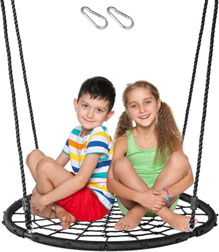 Image of Round Nest Web Swing Tree Swing Set with Heavy Duty Rope Hanging Swing Seat