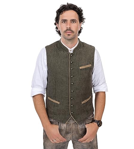 Herren Trachtenweste Janker Lodenweste Vintage Olive/Grau | Trachten-Weste Lederhose Trachten-Gilet Hubertus (56, Olive)