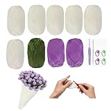 Mfqire Manta de Ramo de Ganchillo Hecha a Mano, Manta de Rosas de Crochet DIY, Regalo Romántico de Flores para Cumpleaños Día de Navidad y Decoración del Hogar (Kit de Materiales Lila)