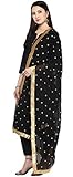 themilestocks Woman's Embroidered Chiffon Dupatta Scarf Shawl Wrap Soft Indian Bridal Wedding - Black
