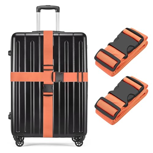 Image of 3 Packs Luggage Straps for Suitcases, 2 Luggage Connector Straps & Elastic Strap, Connect Up to 4 Suitcases ＆ Add a Bag, Heavy Duty Adjustable Travel Belt for 20-32 Inch Luggage, Black (B0DHWYNML6)