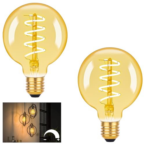 DSLebeen Light Bulb e27 Screw Bulb, Vintage LED Light Bulbs, Dimmable Screw Edison Bulbs, G95 Globe Bulbs, Decorative Light Bulbs Amber Glass, Warm White 2200K, 40W Equivalent, 4W 350lm, Pack of 2