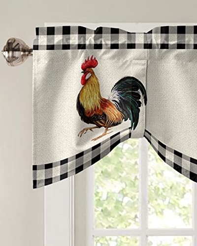 Decorlovee Tie Up Valances For Windows, Farm Rooster Kitchen Curtains Valance Window Shade, Farmhouse Animals Rustic Black White Plaid Rod Pocket Window Treatment Tiers Curtains For Living Room/Bedroom 60 Inchx18 Inch thumb #2