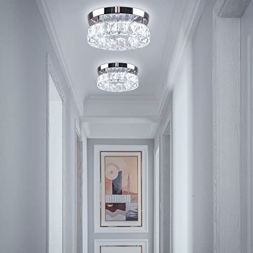 YPQXYHDA 9.8" Crystal Flush Mount Ceiling Light Fixtures LED Round Mini Chandelier Light Fixture Ceiling Lamp for Kitchen Hallway Foyer 15 W 6000K Cool White by YPQXYHDA - Image 3