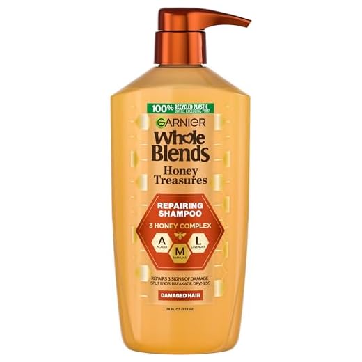 Garnier Whole Blends Honey Treasures Repairing Shampoo, Hair Repair Formula for Dry, Damaged Hair with Acacia, Manuka, and Lavender Honeys, 28 Fl Oz (Packaging May Vary)