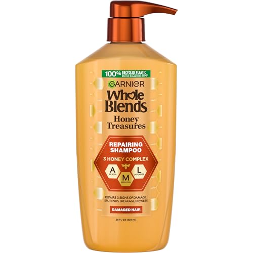 Garnier Whole Blends Honey Treasures Repairing Shampoo, Hair Repair Formula for Dry, Damaged Hair...