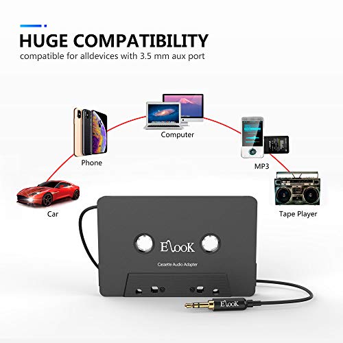 Elook Car Cassette Aux Adapter, 3.5Mm Universal Audio Cable Tape Adapter For Car, Phone, Mp3 Ect. Black #TOP5