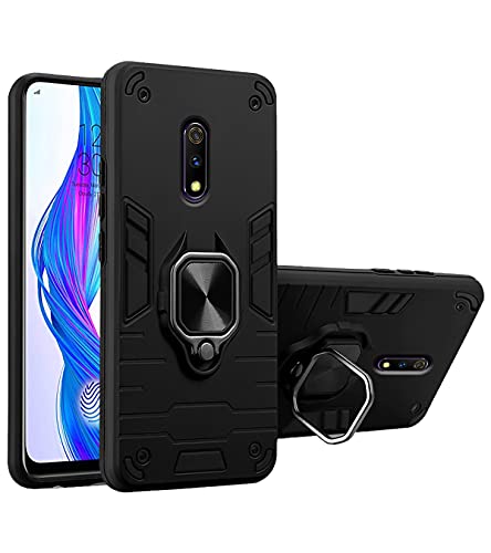 Image of Pikkme D5 Tough Armor Bumper Back Cover Case for Realme X |Ring Holder & Kickstand in-Built (Black)