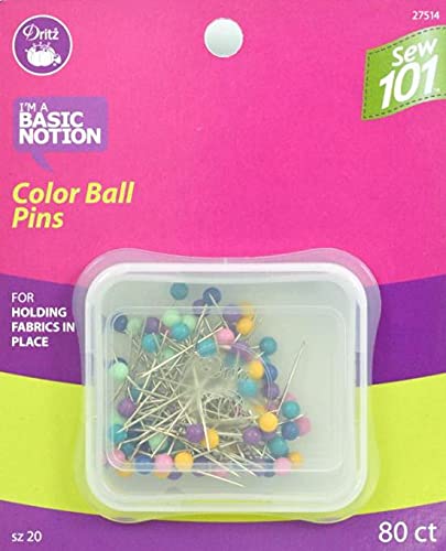 Dritz Sew 101, 1-1/4", 80 Count, Assorted Colors Ball Pins #TOP13