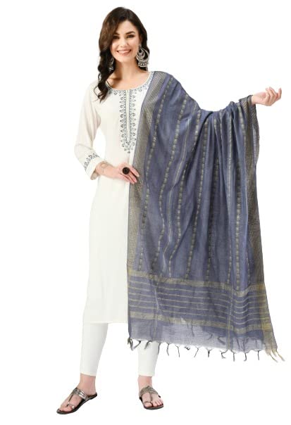 A R Silk Women's Grey Cotton Gold Weaving Self Degine Regular Dupatta & Chunnis