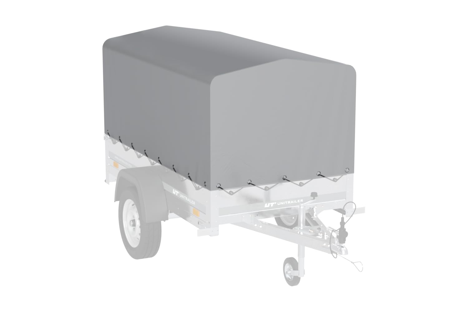 UNITRAILER Anhängerplane 200x106 cm in Grau, 80 cm Hochplane wasserdicht für Garden Trailer 200 Kipp, Abdeckung mit Expanderseil und öffenbarem Hinterteil