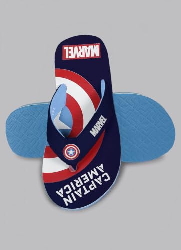 Image of Kidsville Official Marvel Comics Captain America Printed Boys Blue Flip-Flop | Soft, Non-Slip, Indoor, Outdoor, House Slipper, Comfortable & Durable Footwear for Children