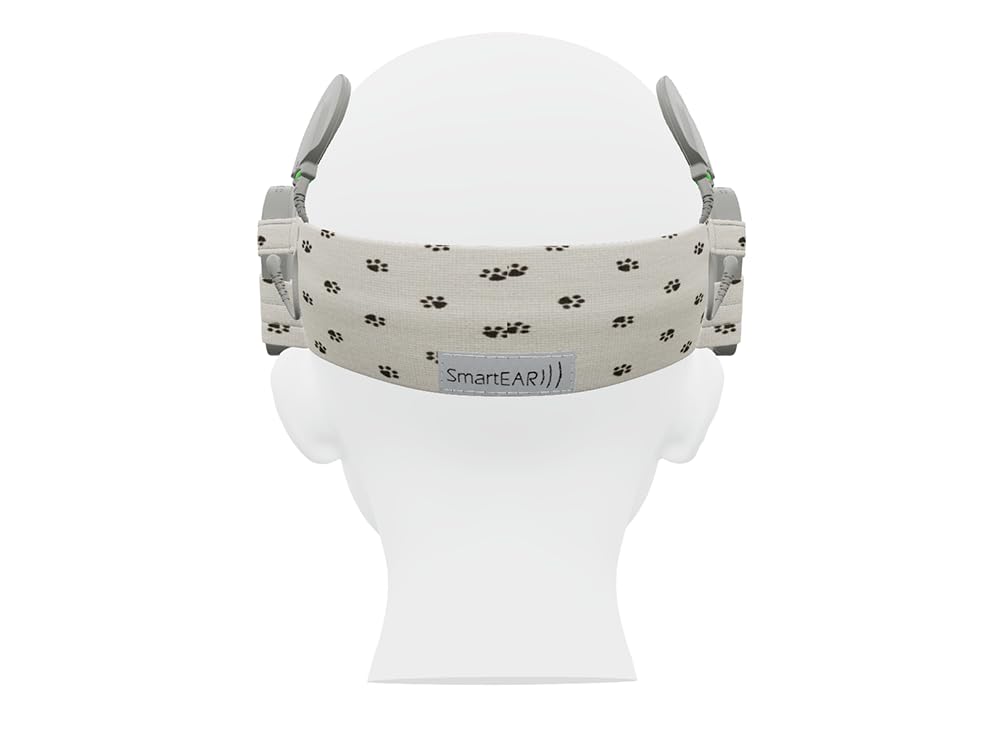 SmartEAR: Diadema Universal para procesadores de Sonido e implantes cocleares, para niños y Adultos, Comodidad y protección - S - Beige con Huellas