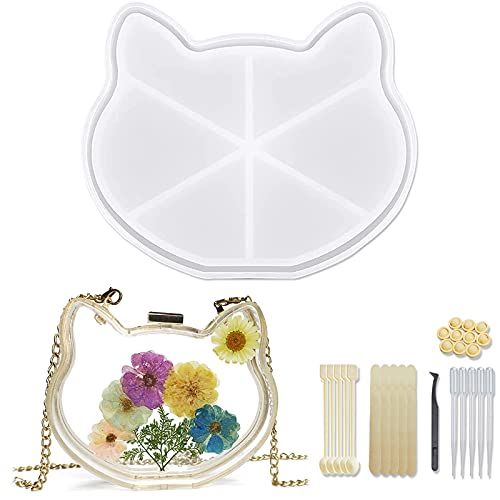 MUFUN Molde de bolsa de resina em forma de gato para fundição - bolsa de embreagem fofa e exclusiva, suprimentos de artesanato - Molde de silicone com 26 ferramentas
