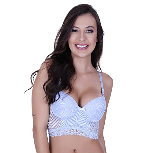 Sutiã com Bojo de Renda Cropped Terra e Mar Tamanho:M;Cor:Azul;Genero:Mulher