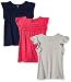 Carter's Big Girls' 3-Pack Flutter Sleeve Tee, Navy/Grey/Pink, 8