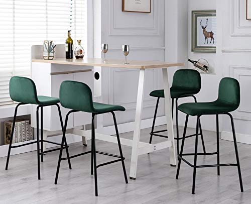 Guyou Modern 26" Counter Stools Slipper Chair Set Of 4, Upholstered Velvet Counter Height Stools Armless For Kitchen Dining Room Island Pub,Emerald #TOP3