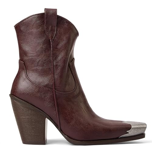 Image of Cowboy Ankle Boots for Women Engraved Steel Toe Cowgirl Boots Stacked Block Heels Short Cowboy Boot Fashion Dressy Western Country Booties