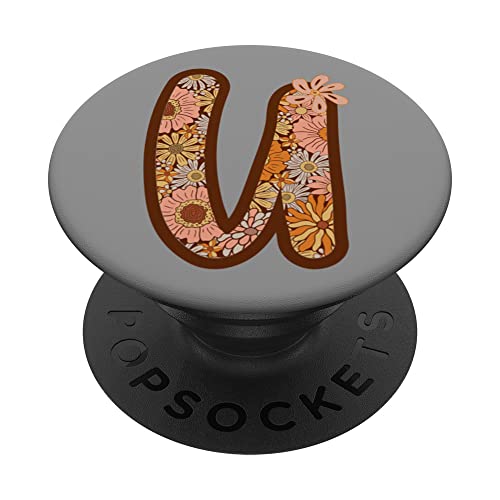 Letra floral retro boho con nombre monogramado en U PopSockets PopGrip Intercambiable