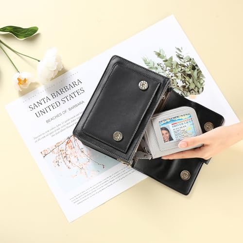 Image of RNIEGA Credit Card Holder Wallet RFID Blocking Leather Small Wallet for Women Double Zipper Wallet with ID Window