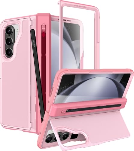 Coque Samsung Z Fold 5 antichoc rigide rose avec vitre écran et stylet intégrés