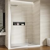 Viivppai Shower Screen 36' x 76' Half Frameless Shower Wall Panel, Tempered Glass 3/8 inch, Easy to clean Coating, Fixed Glass Shower Door with Hardware (Chrome)