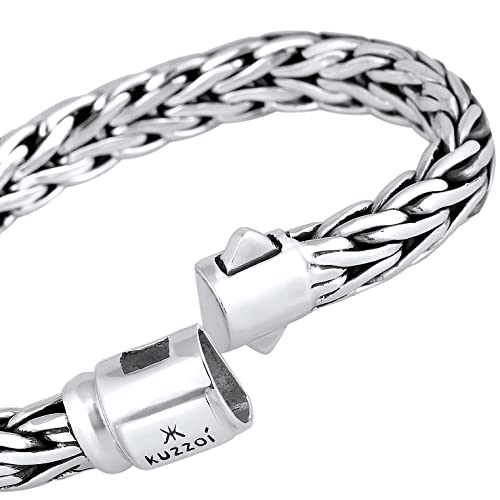 kuzzoi 925 Sterling Silver Round Byzantine Bracelet for Men, Length 8,27 inch - 9,05 inch, Width 0,35 inch, 1.83 oz3