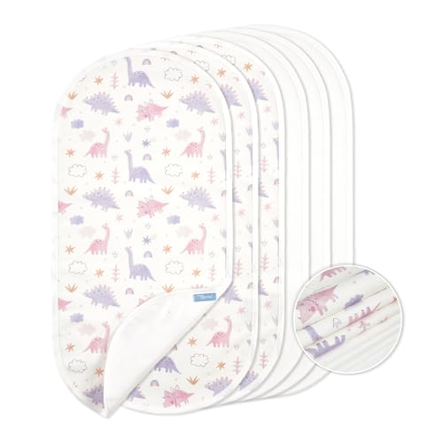 Image of TILLYOU Waterproof Changing Pad Liners 6 Pack, 100% Cotton Reusable Cloth Diaper Liners, Dinosaur