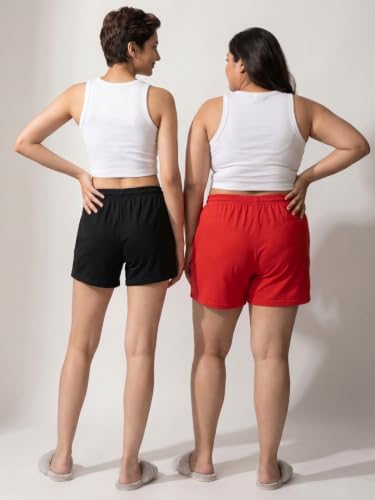 Image of Fflirtygo Women's Cotton Shorts | Sports and Running | Gym Workout and Yoga | Regular Fit Shorts for Women Combo (Pack of 2)