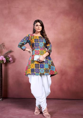 Image of Floral Print Cotton Kurta and Dhoti Set for Women Designer