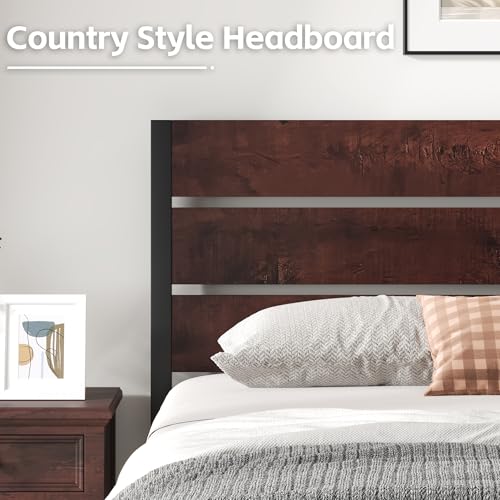 Image of Fluest Queen Bed Frame with Headboard and Footboard, with Under Bed Storage, All-Metal Support System, No Box Spring Needed, Easy Assembly, Red Brown