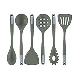 Restaurantware Silicone Utensil Set Pack of 1 Non-Slip Handle 6-Piece Kitchen Tool Set, Heat-Resistant Dishwasher-Friendly Cooking Accessories, Durable Green Cooking Utensils