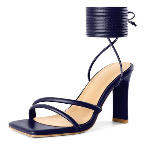 Image of Joseywade Chunky Heels For Women Lace Up Tie Up High Heel 3.5 inch Heeled Sandals Open Toe Shoes