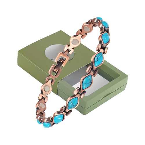 Bracelet Magnétique pour Femme en Cuivre Véritable et Turquoise Naturelle