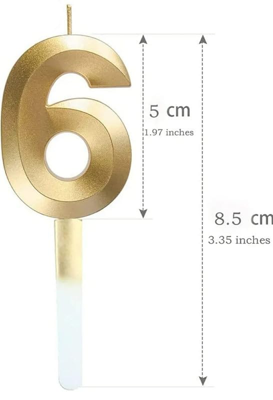 Image of Number Candles 3 inch for Birthday Parties, Wedding Anniversary Cake Decoration Gold (Numerical No 6)