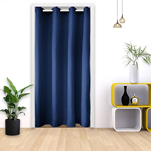 Heavyoff dörröppning gardin mörkläggning garderob dörr gardin värmeisolerad integritet draperi rumsavdelare ljudisolerad genomföring för ytterdörr, kök, skjutdörr marinblå, 34 x 503 tum