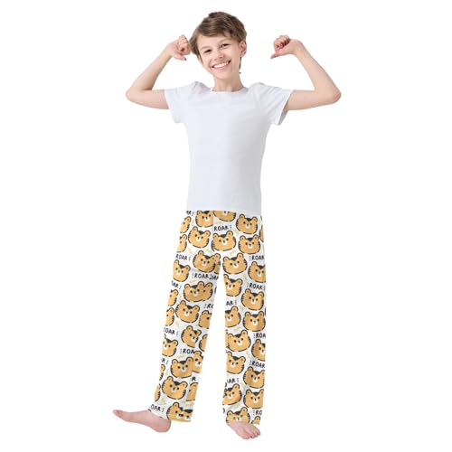 Boys' Pants Cute Tiger Face Roar Word Long Bottoms Jogger Pants Elastic Waist Trousers with Pockets S-XL2