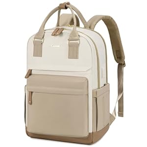 LOVEVOOK Rucksack Damen, 15,6 Zoll Laptop Schulrucksack Reiserucksack Wasserdicht Arbeitstasche Backpack Women Groß Schultasche Teenager Mädchen Elegant für Schule Uni Reise Arbeit Büro, Beige